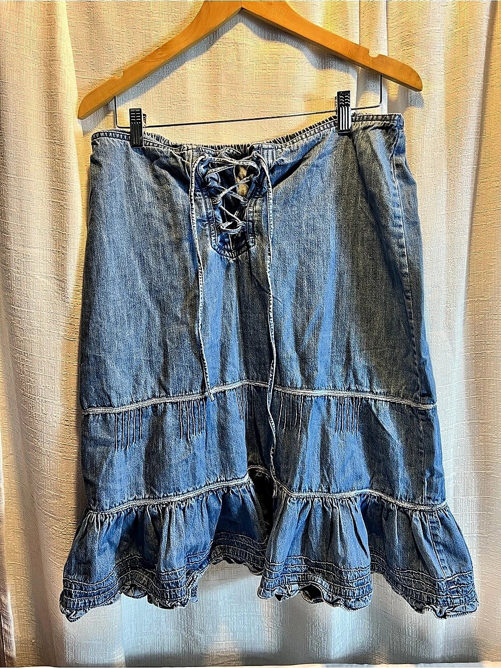 Faded glory Tiered Denim Maxi Skirt Large 12-14